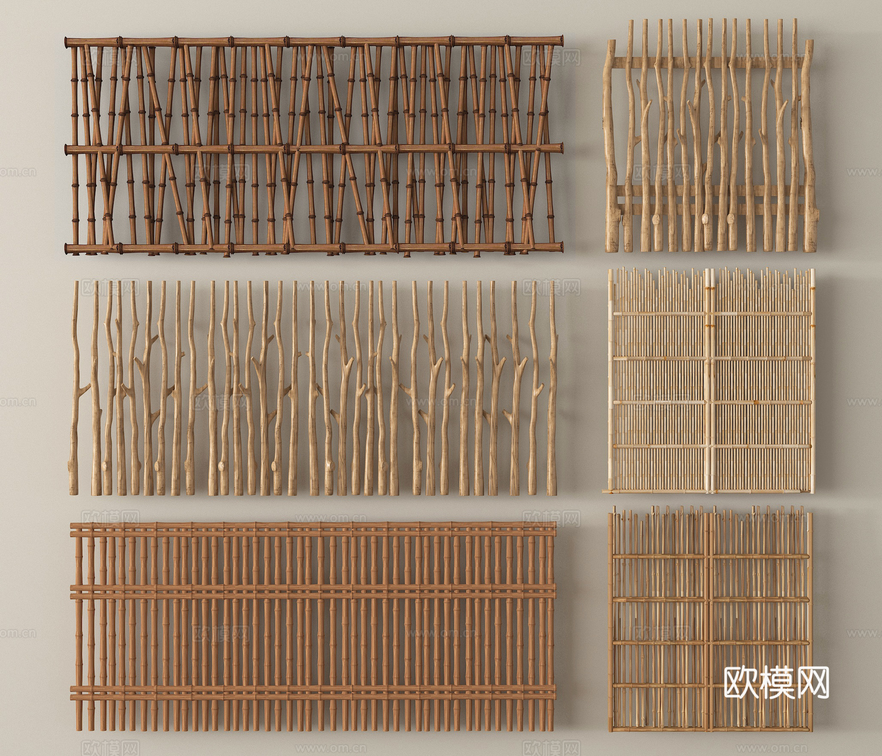 新中式栅栏  竹篱笆 围栏 护栏 木栅栏su模型