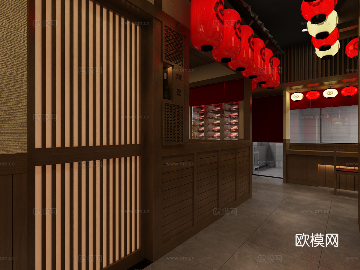 日料店卡座日料店过道3d模型下载（渲染图3）