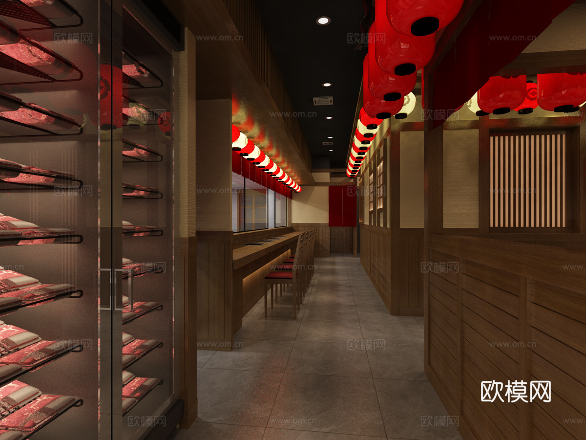 日料店卡座日料店过道3d模型下载（渲染图1）