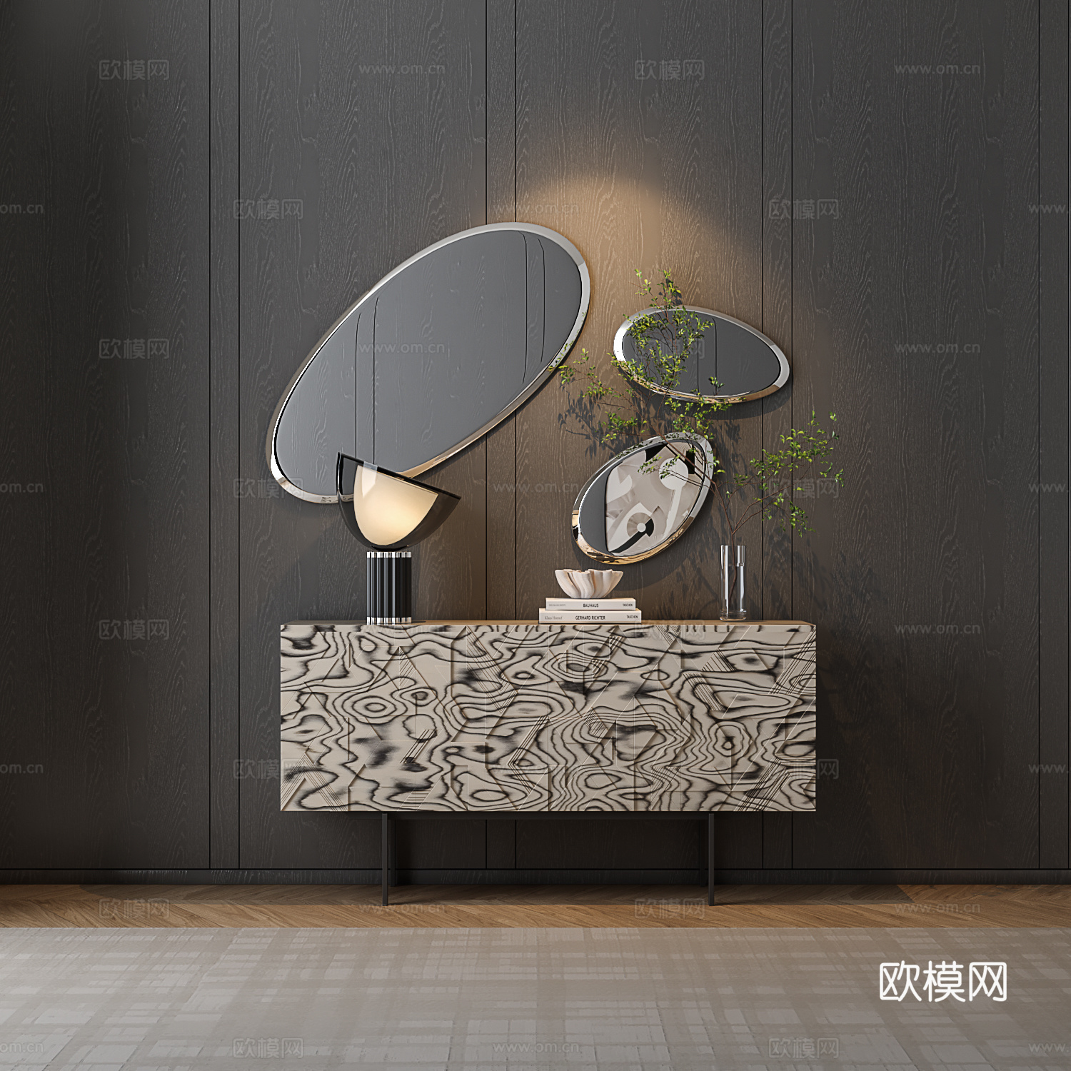 现代边柜 玄关柜 装饰摆件su模型
