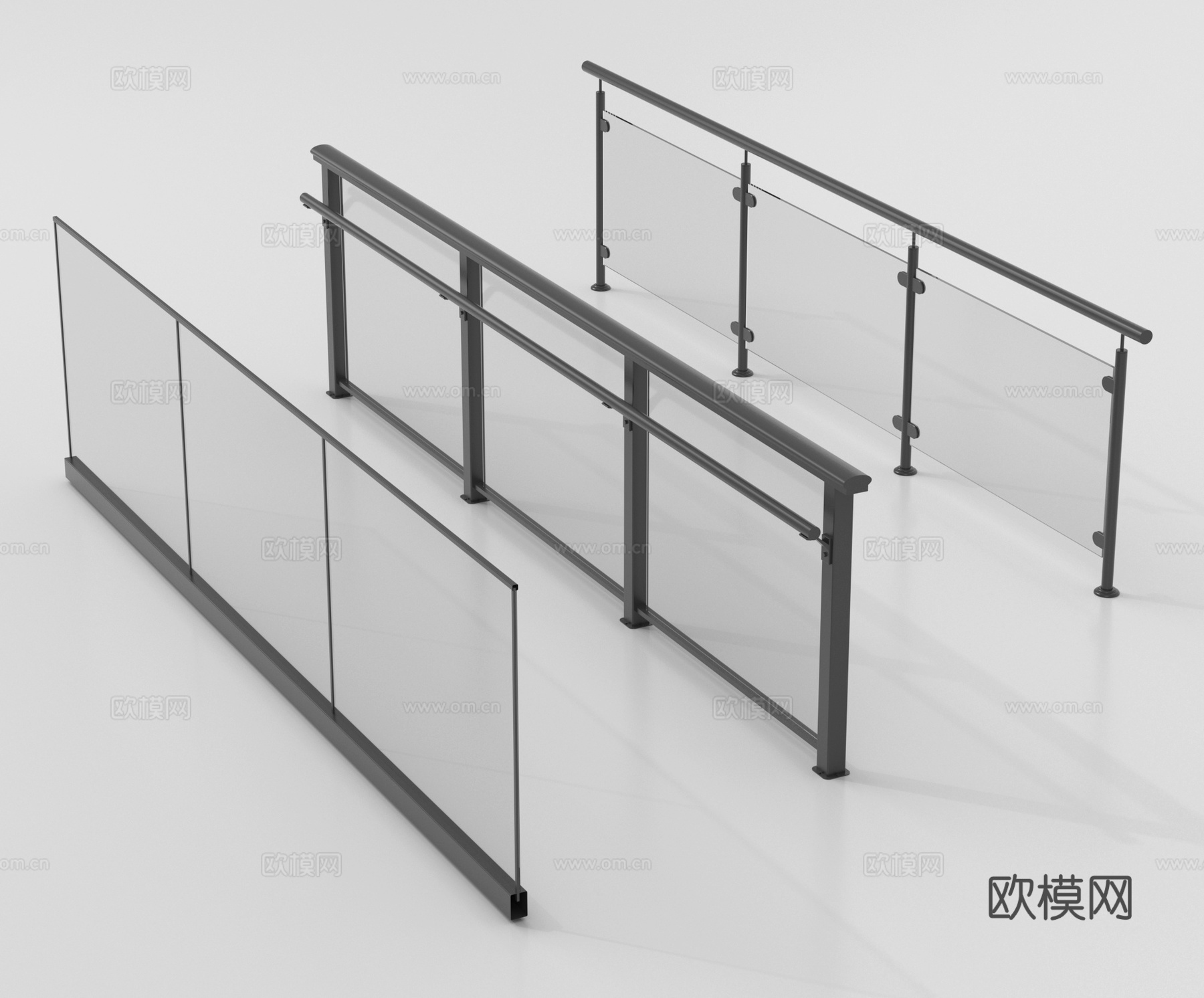 现代栏杆 玻璃栏杆 阳台护栏  围栏护栏 扶手su模型