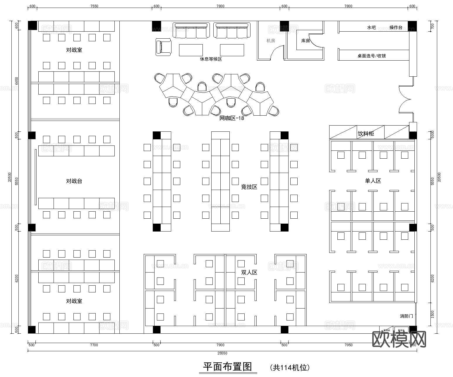 网咖平面图cad施工图