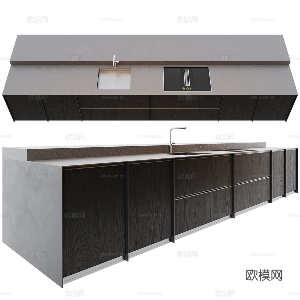 现代意式极简橱柜 中岛台3d模型下载（渲染图5）