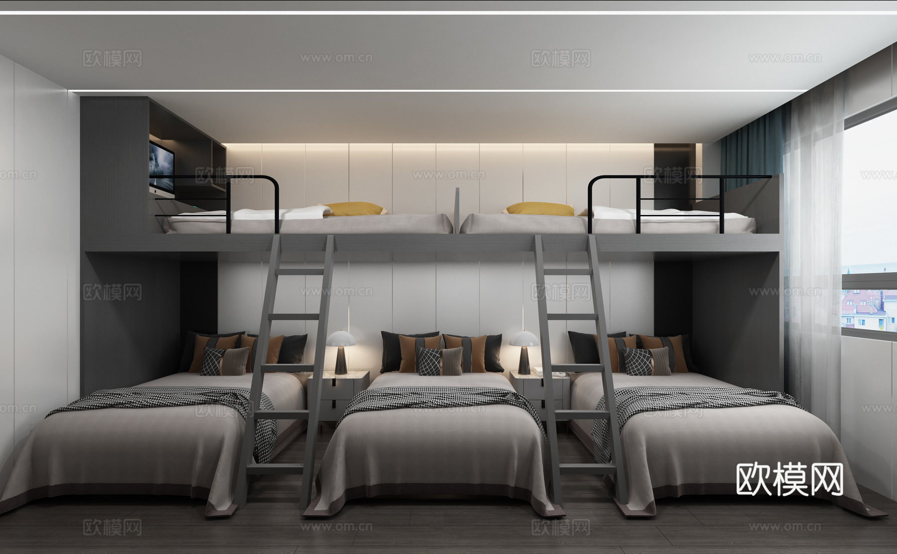 黑白灰电竞房5人间3d模型下载（渲染图2）