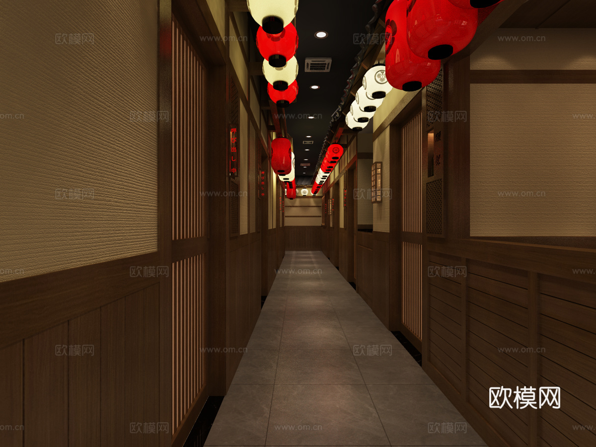 日料店卡座日料店过道3d模型下载（渲染图2）