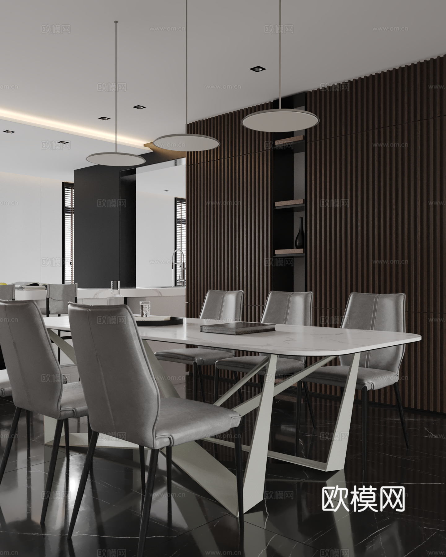 意式现代家居餐厅 卡座餐厅 开放式餐厅3d模型下载