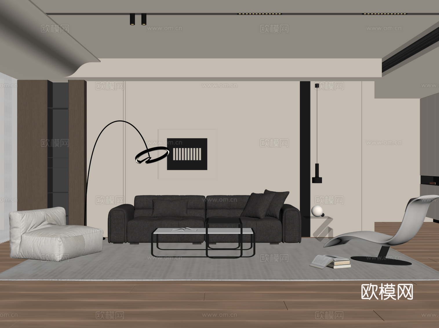 现代客厅 沙发茶几组合su模型