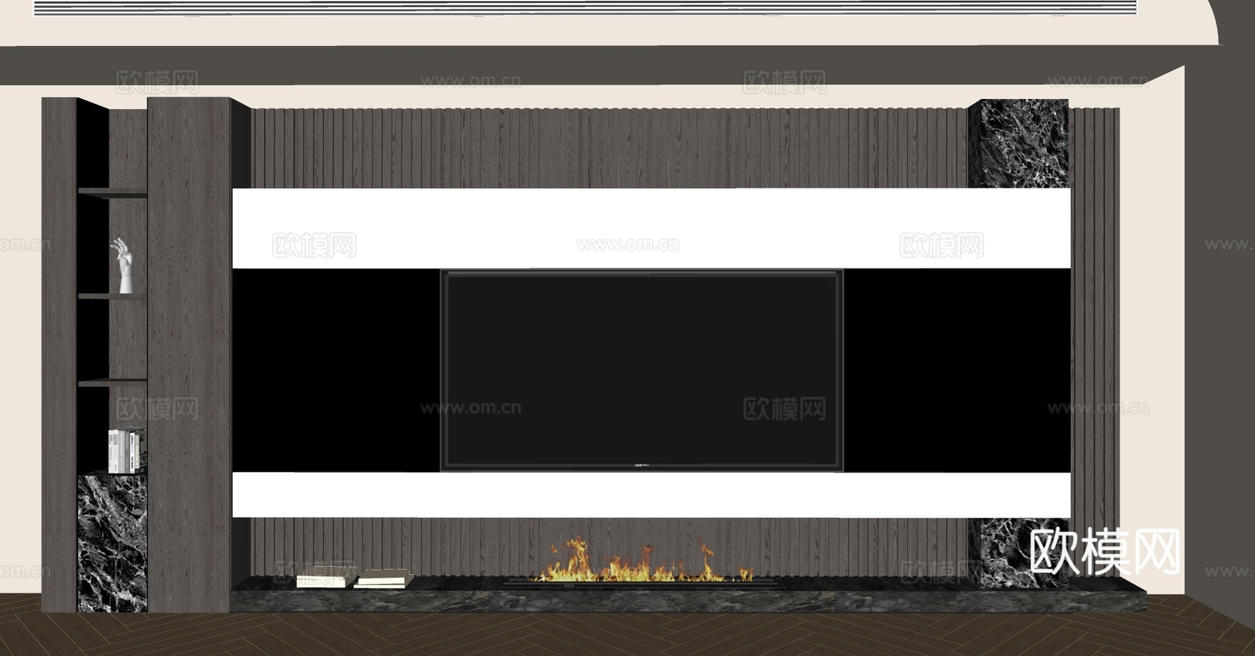 现代意式电视背景墙 轻奢意式客厅 客厅背景墙 大理石背景墙su模型