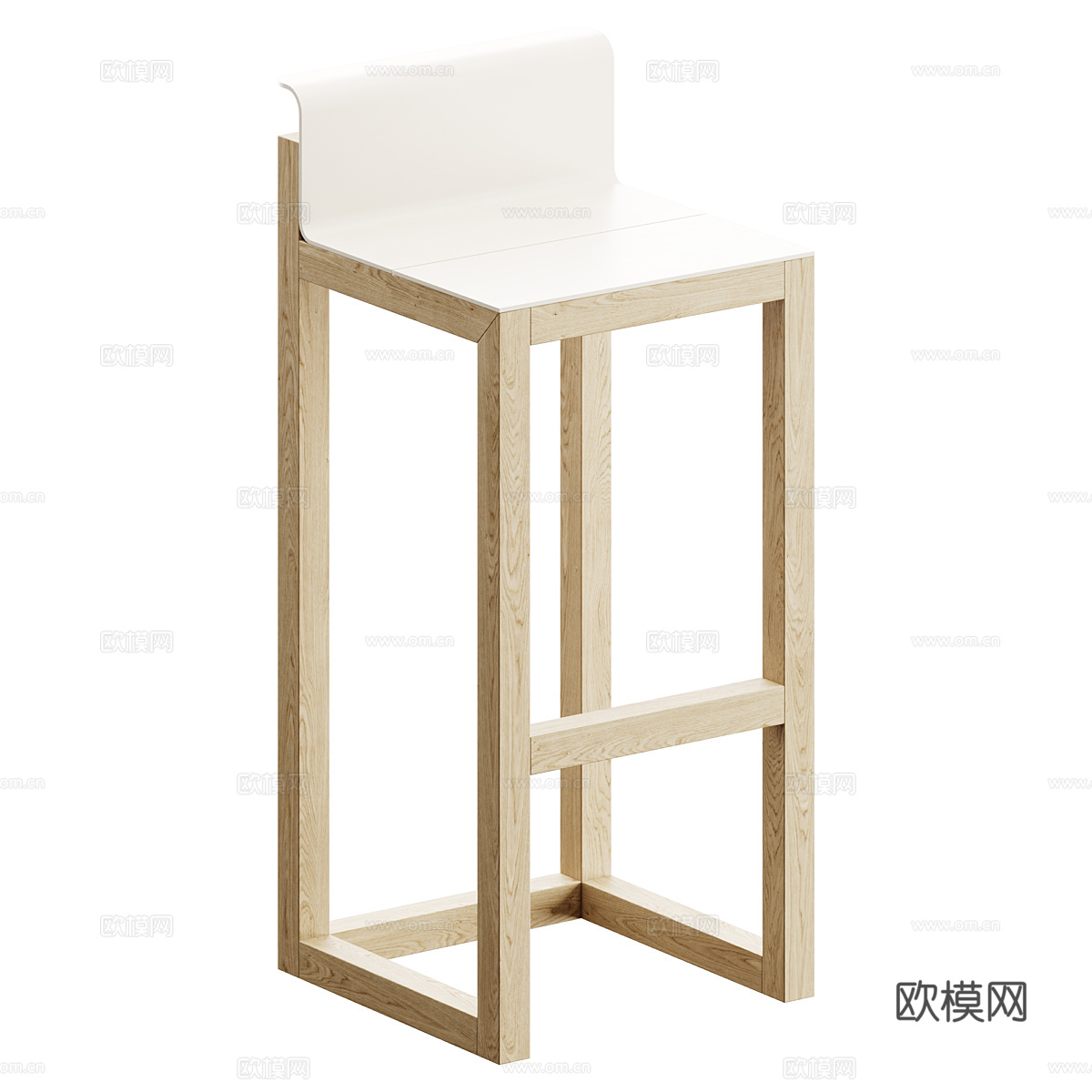 现代意式木质吧台椅3d模型下载（渲染图2）
