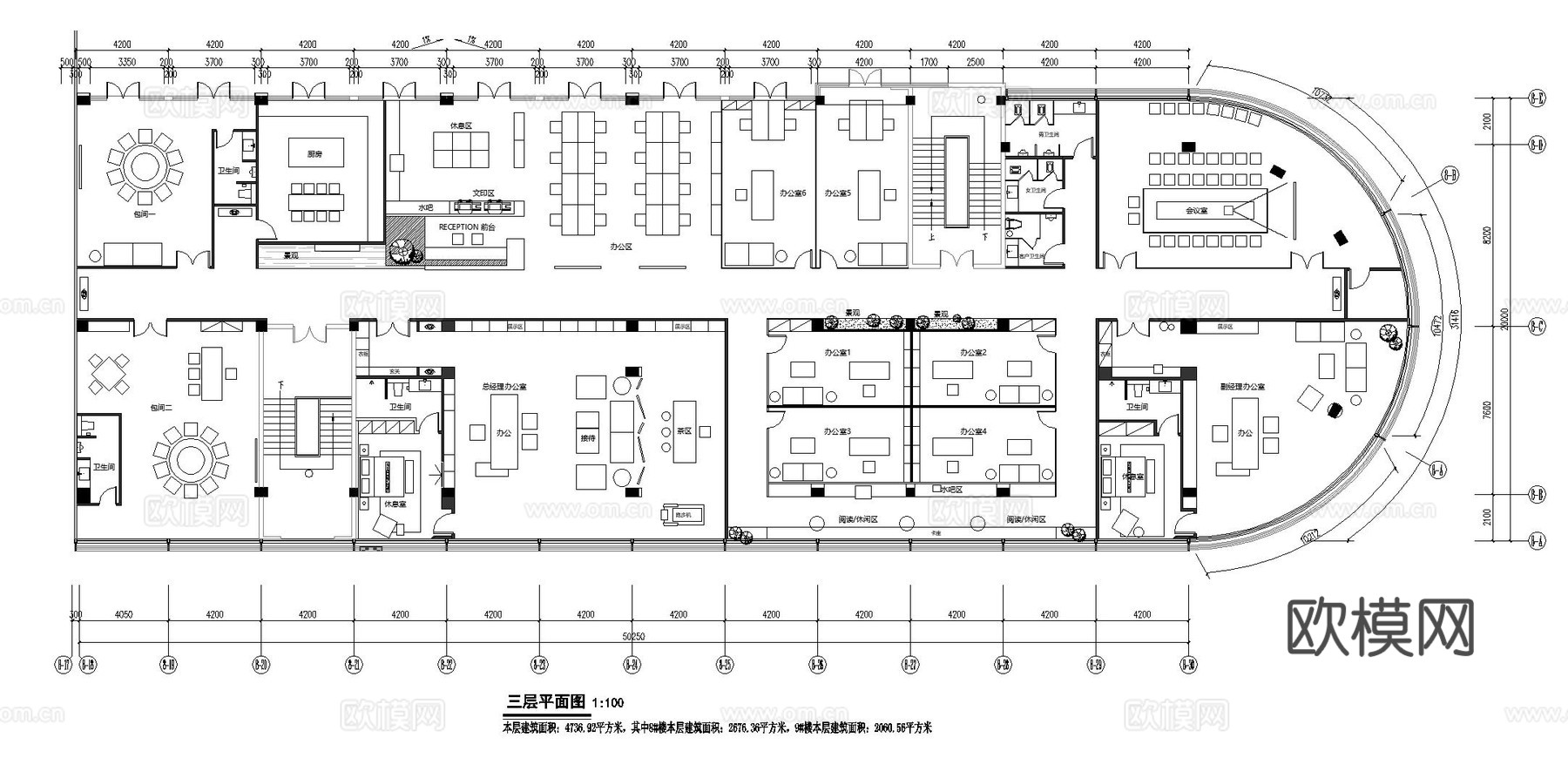 办公空间平面图cad施工图