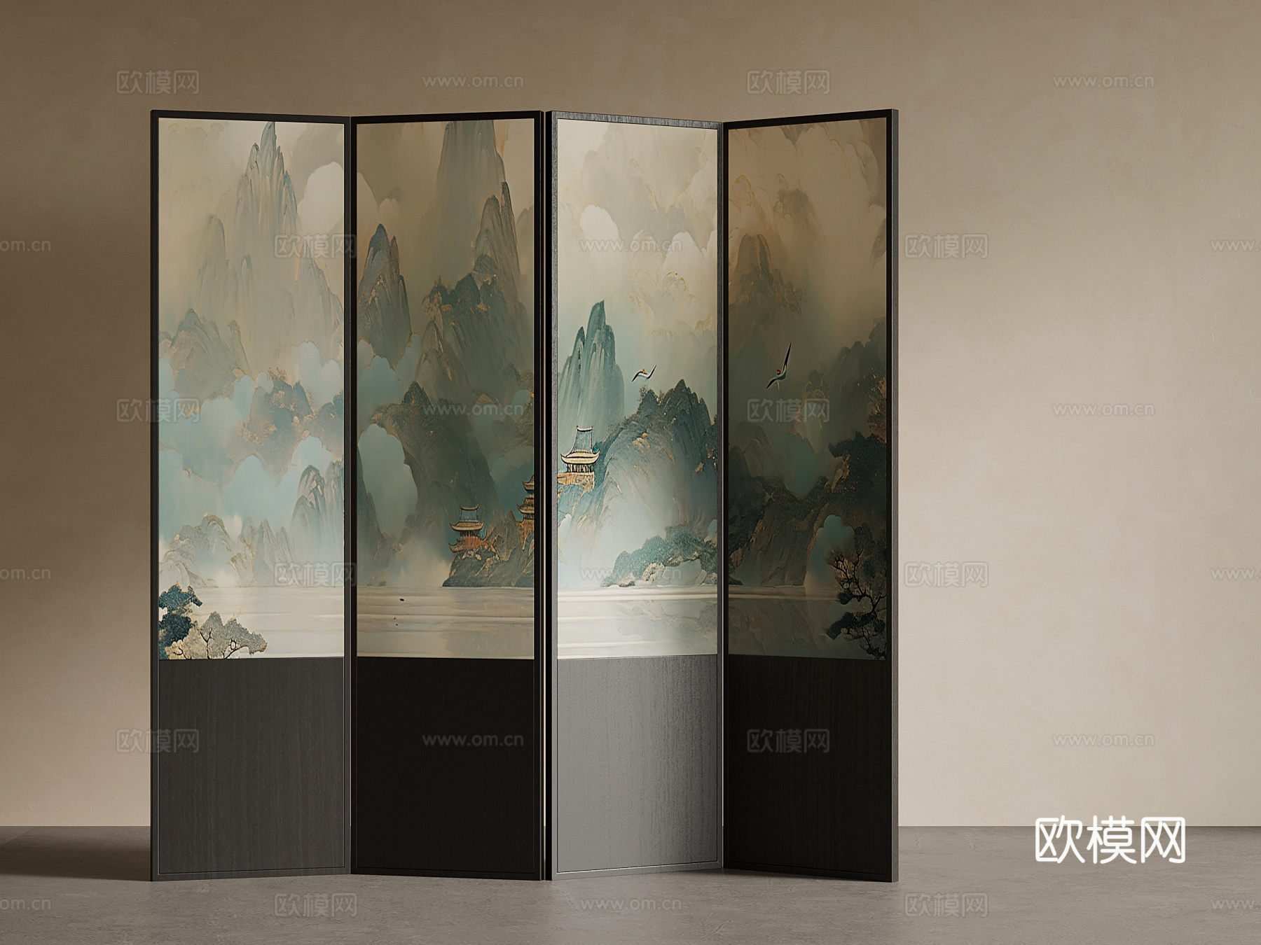 新中式屏风隔断su模型