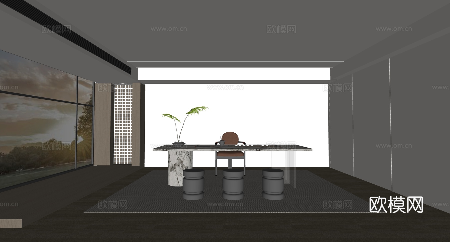 现代新中式茶室茶桌组合茶台su模型