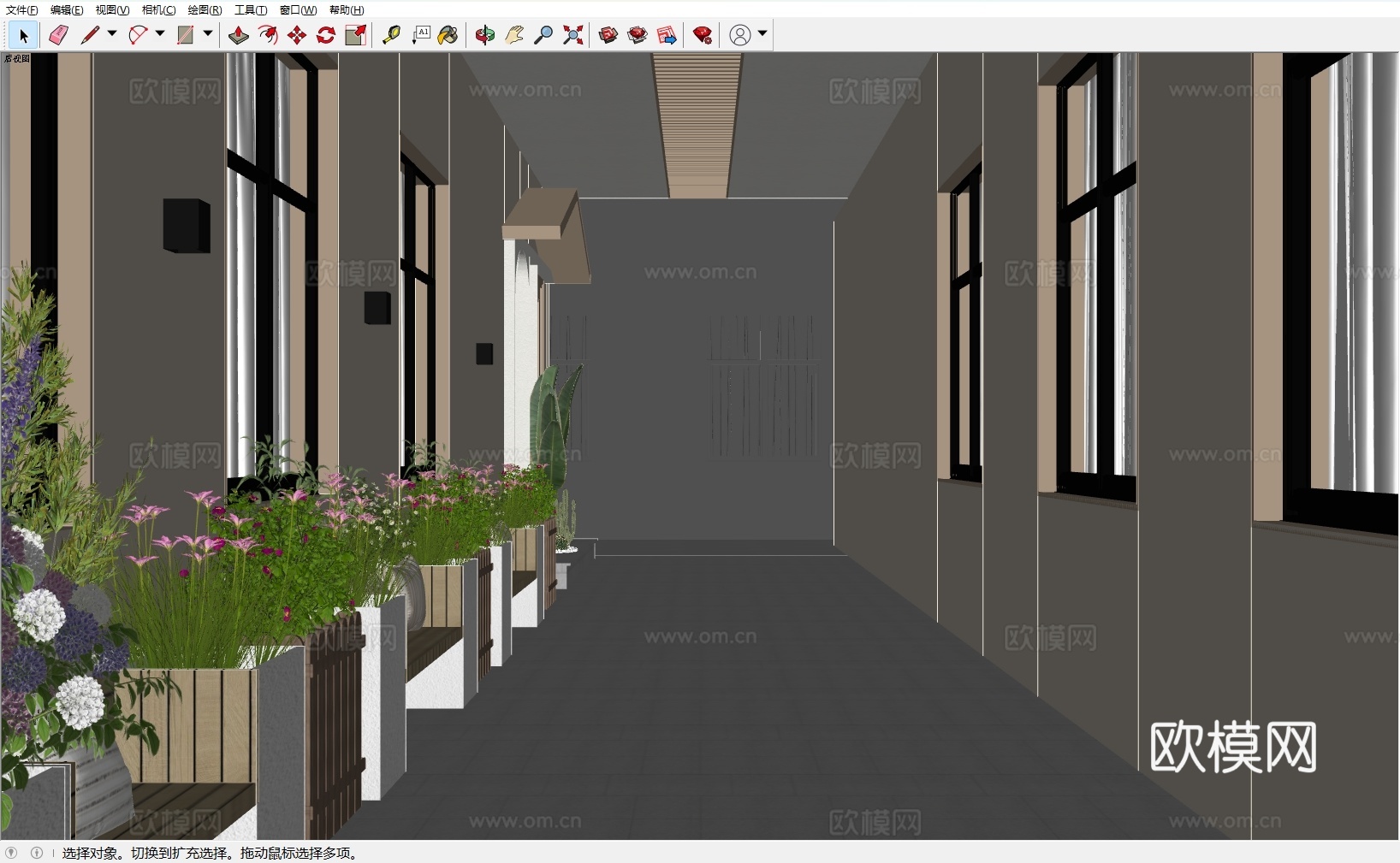 现代 庭院景观 绿植 休闲椅 花坛 庭院灯 壁灯su模型