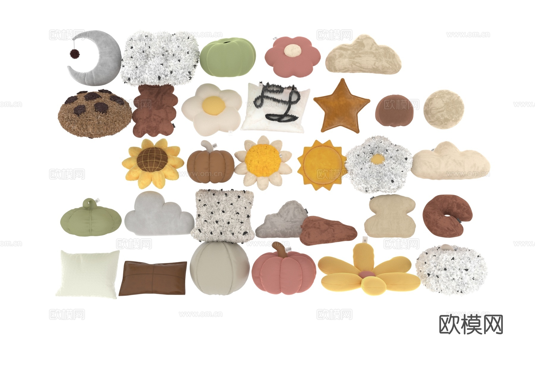 奶油风抱枕组合塌陷3d模型下载