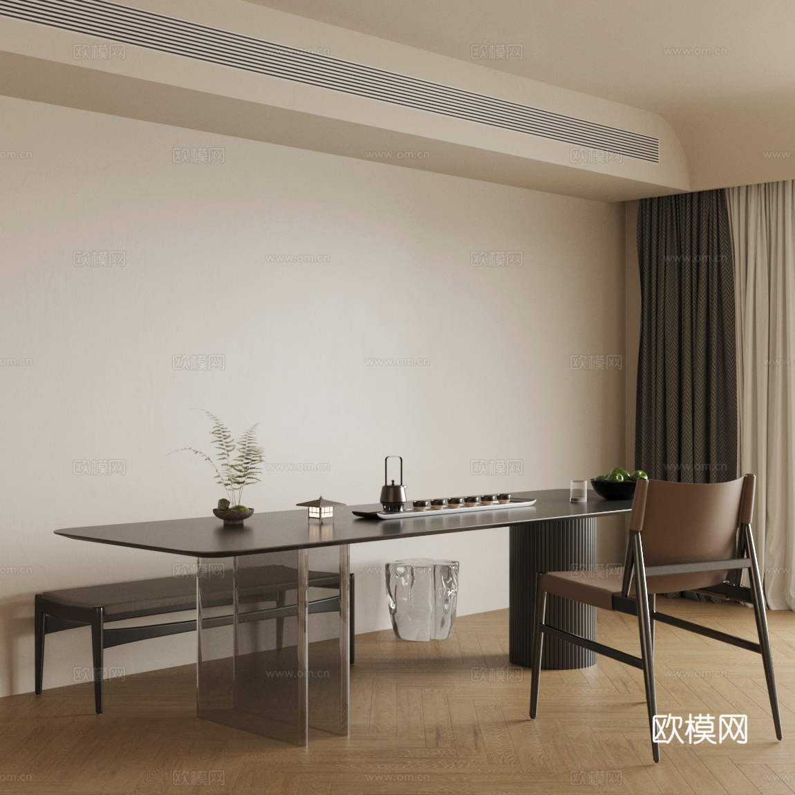 新中式茶桌椅 实木茶桌椅 茶室茶桌椅 茶桌椅 红泥茶具 茶室su模型