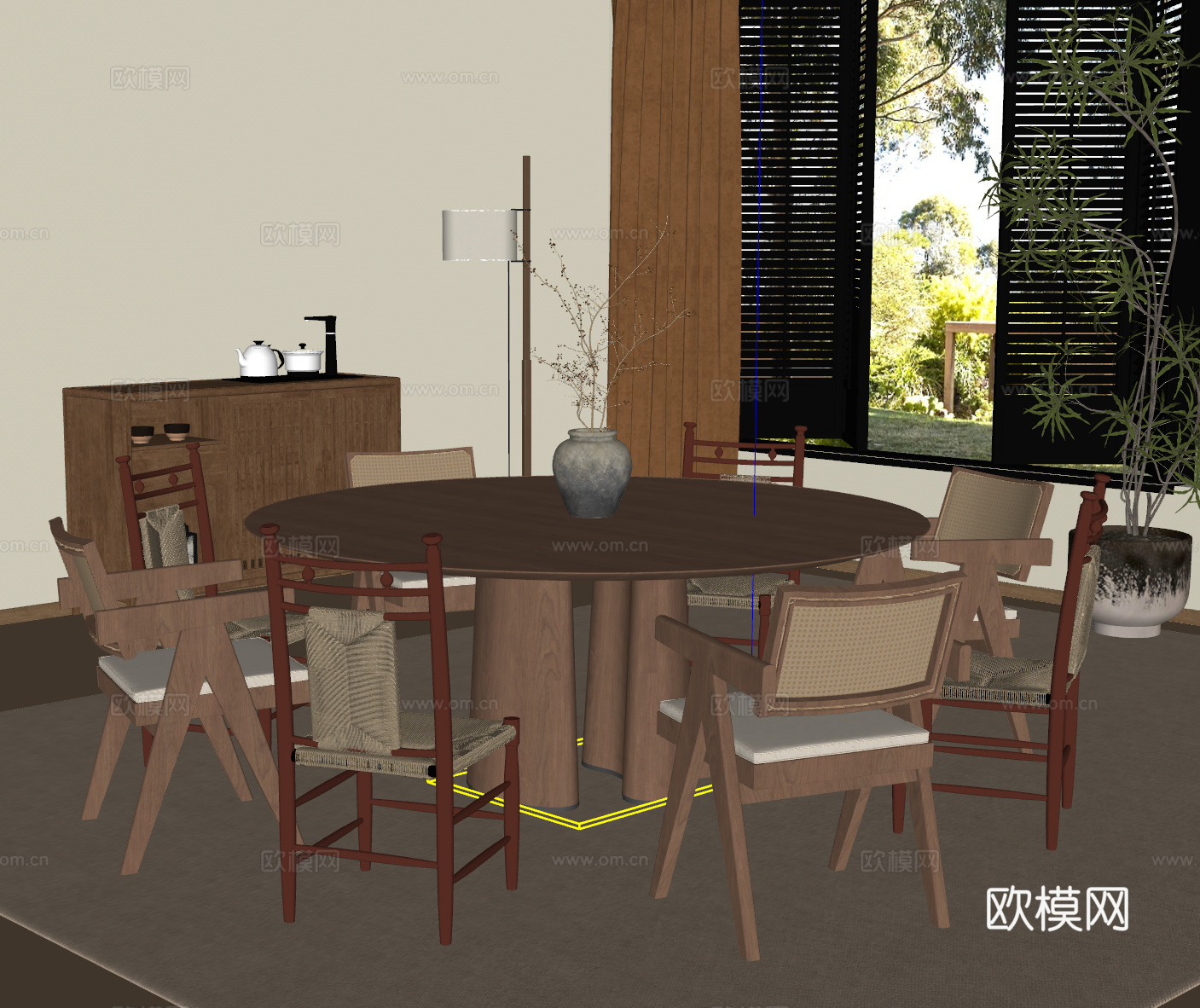 中古风包间 圆桌su模型