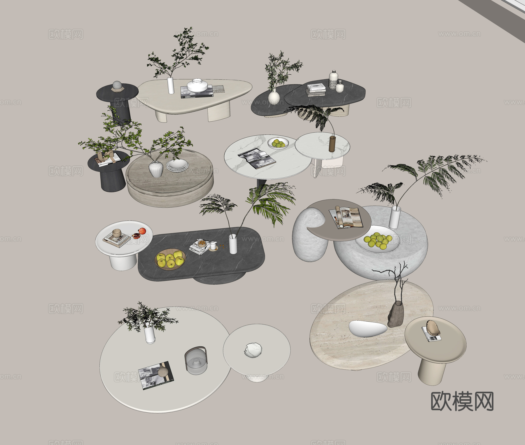 子母茶几组合 大理石茶几 实木茶几 不规则茶几 圆形茶几su模型