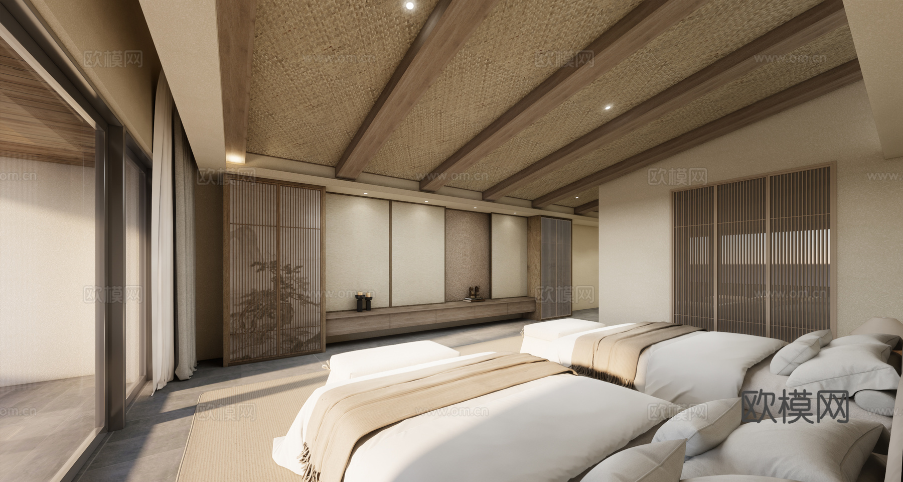 民宿客房  民宿双床房 民宿标间su模型下载（渲染图5）