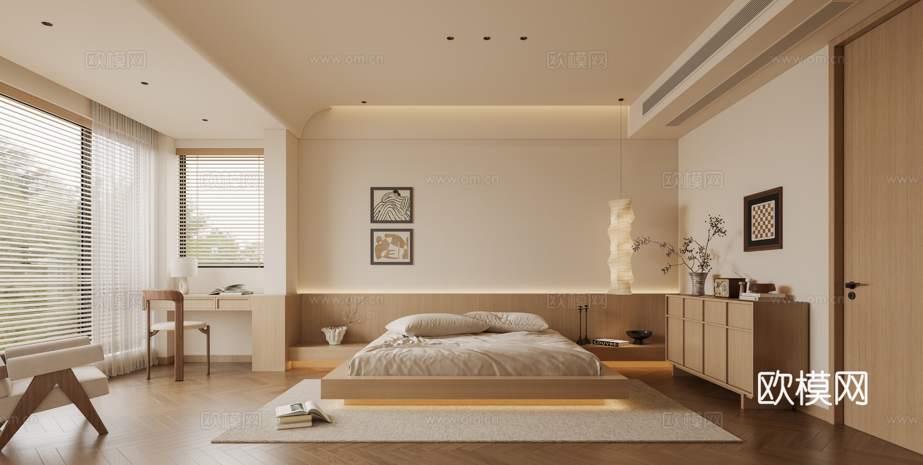 原木卧室su模型