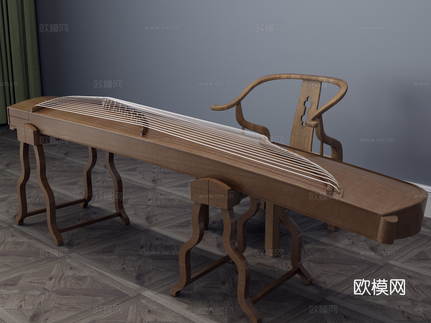 中式乐器 古筝 琴3d模型