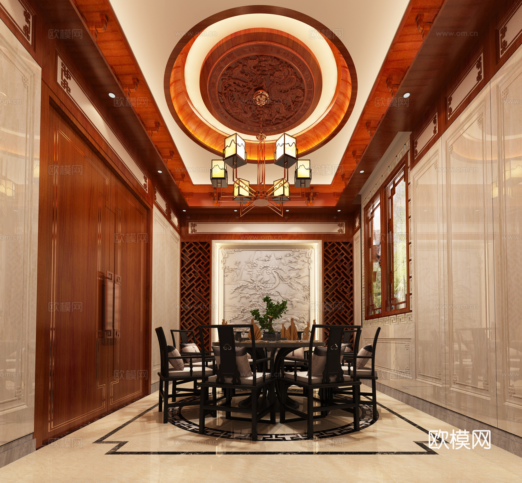 中式餐厅中式包厢免费3d模型下载
