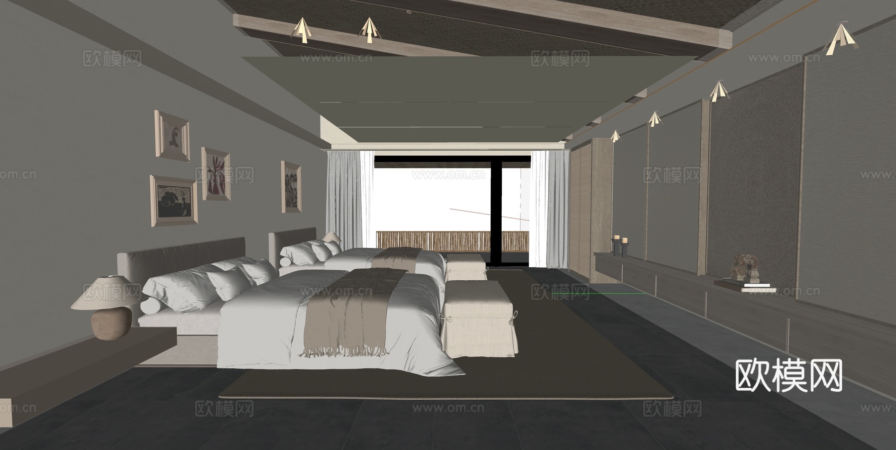 民宿客房  民宿双床房 民宿标间su模型下载（渲染图6）