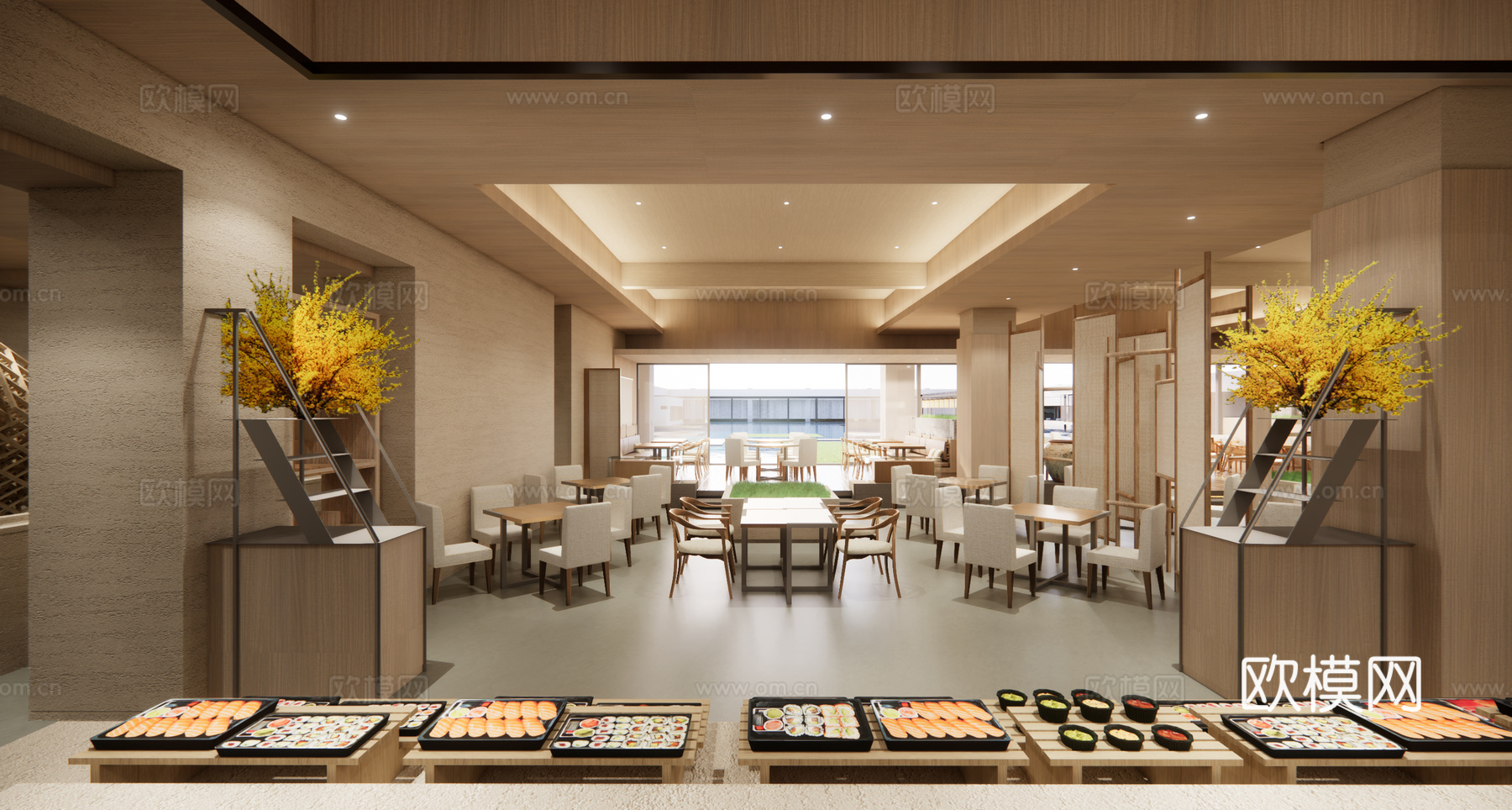 餐厅简约 现代餐厅 早餐厅 全日制餐厅 酒店餐厅su模型下载（渲染图1）