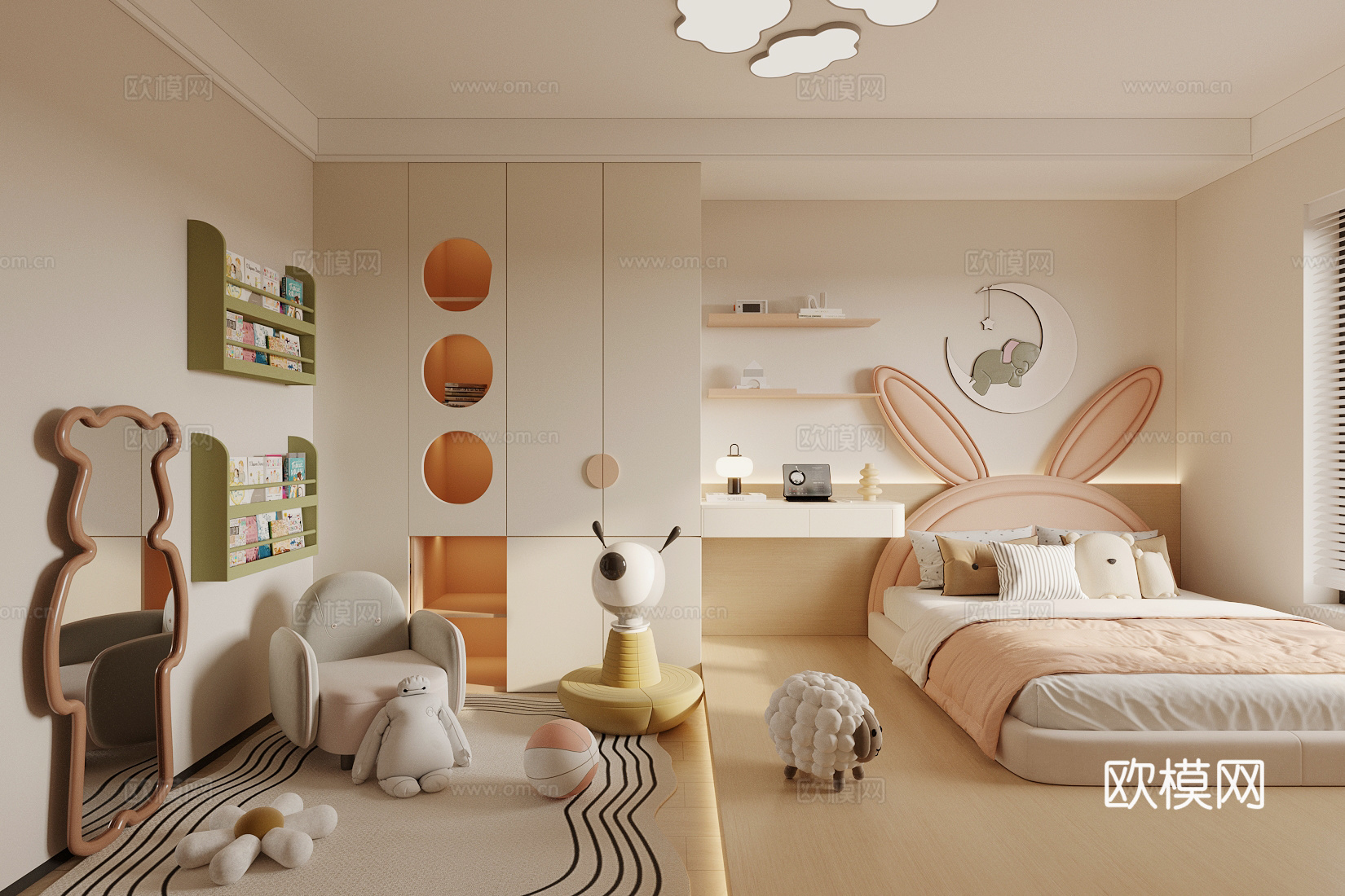 现代儿童娱乐室 毛绒玩具 儿童娱乐器材 儿童玩具房 儿童房su模型