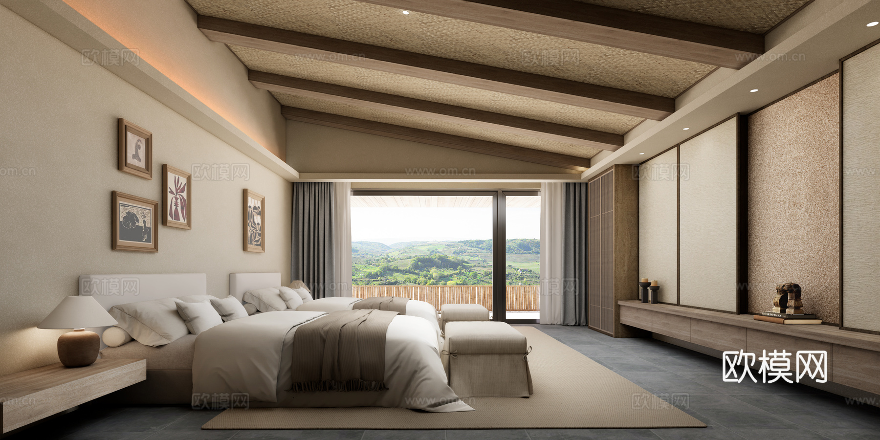 民宿客房  民宿双床房 民宿标间su模型下载（渲染图4）