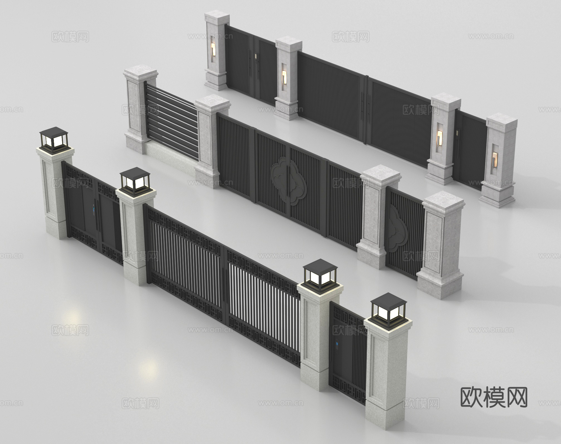 新中式庭院门 围墙 别墅大门 别墅庭院门 庭院铁门su模型