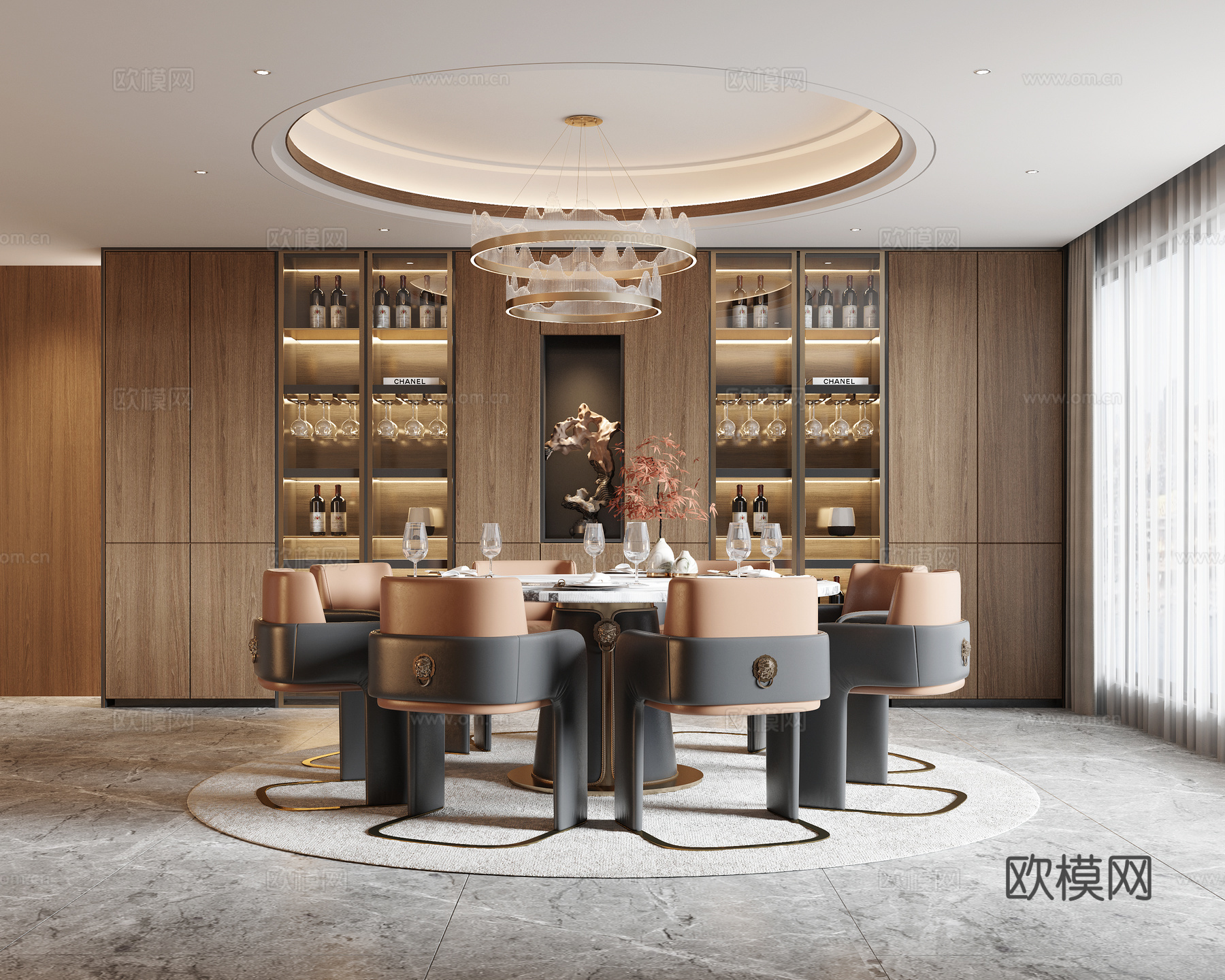 新中式餐厅3d模型下载