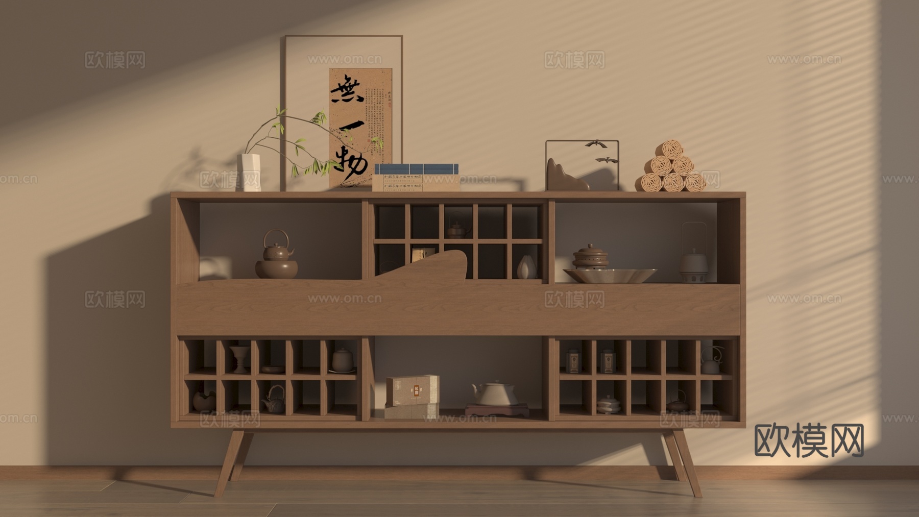 新中式茶柜3d模型下载