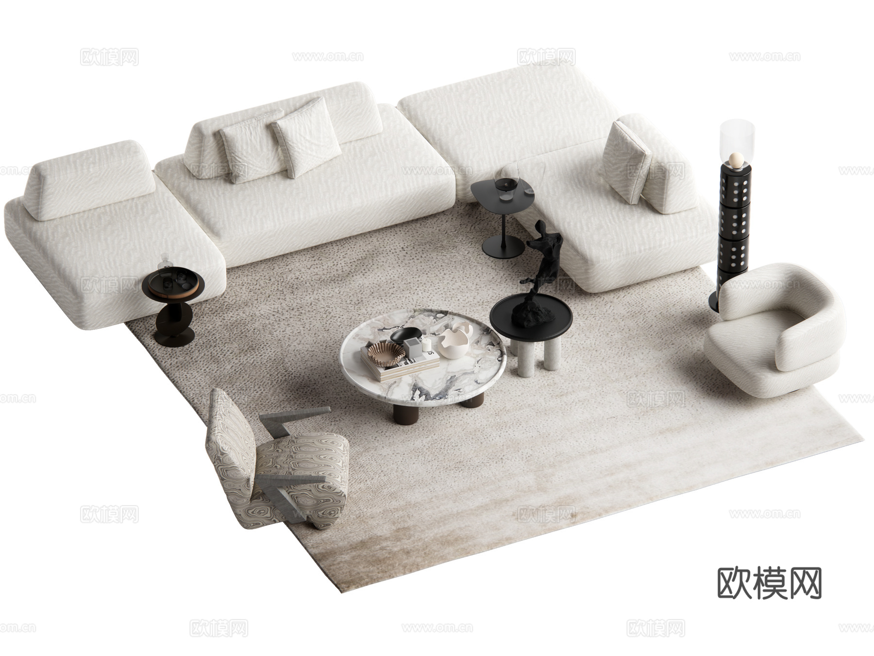 现代轻奢沙发茶几组合su模型