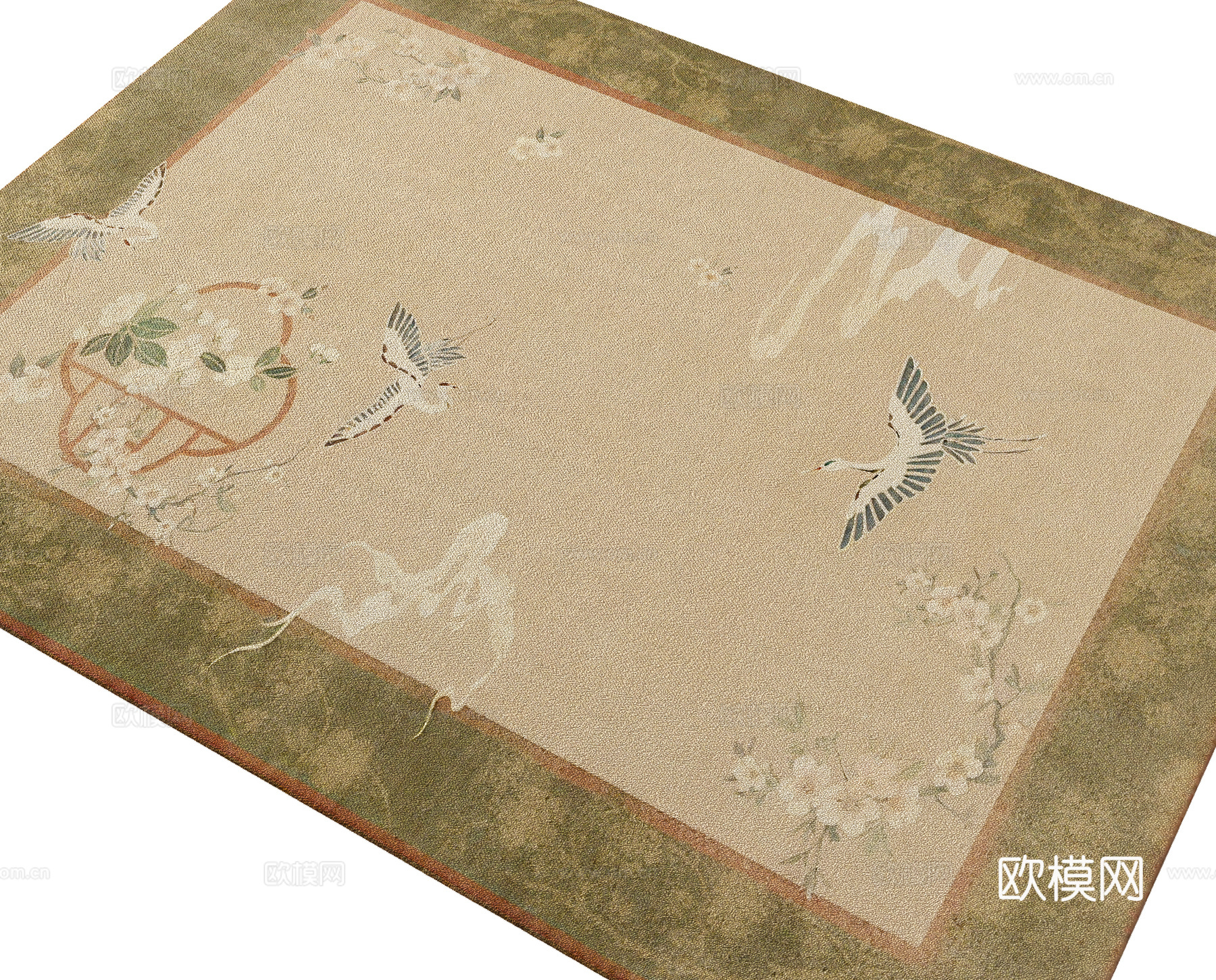 中式客厅地毯  卧室地毯3d模型下载（渲染图2）