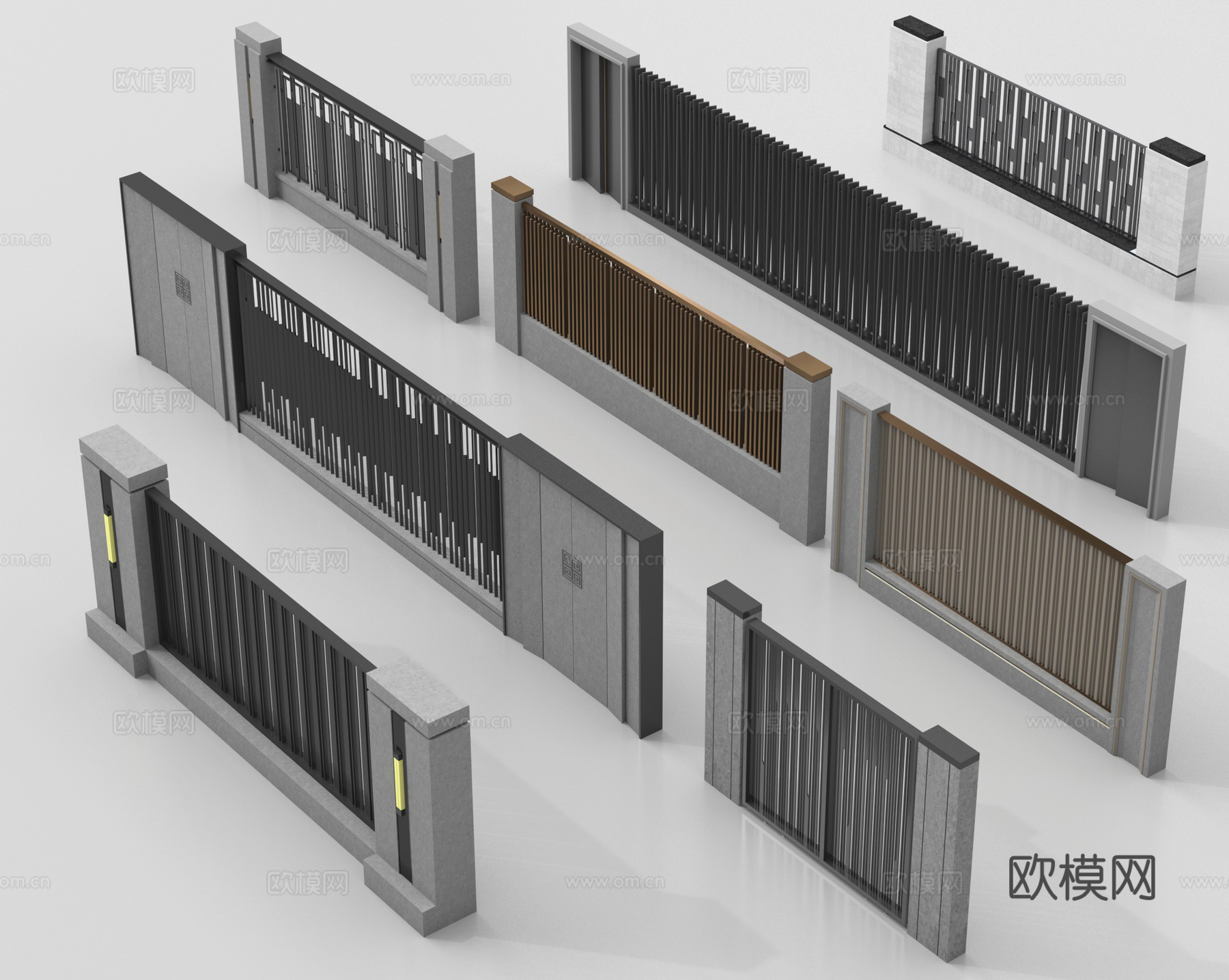 新中式别墅围栏 围墙 庭院墙  小区围墙3d模型下载