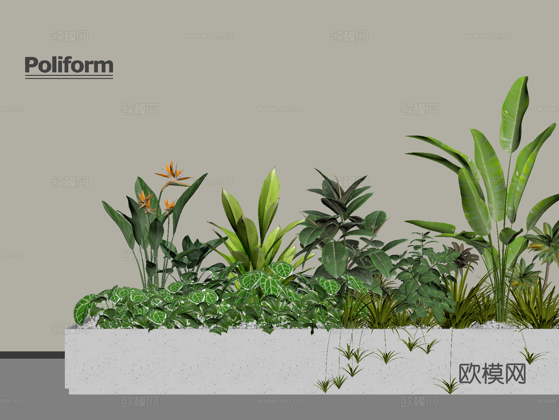 绿植花箱  植物组合  盆栽 景观小品 植物堆 花池花坛su模型