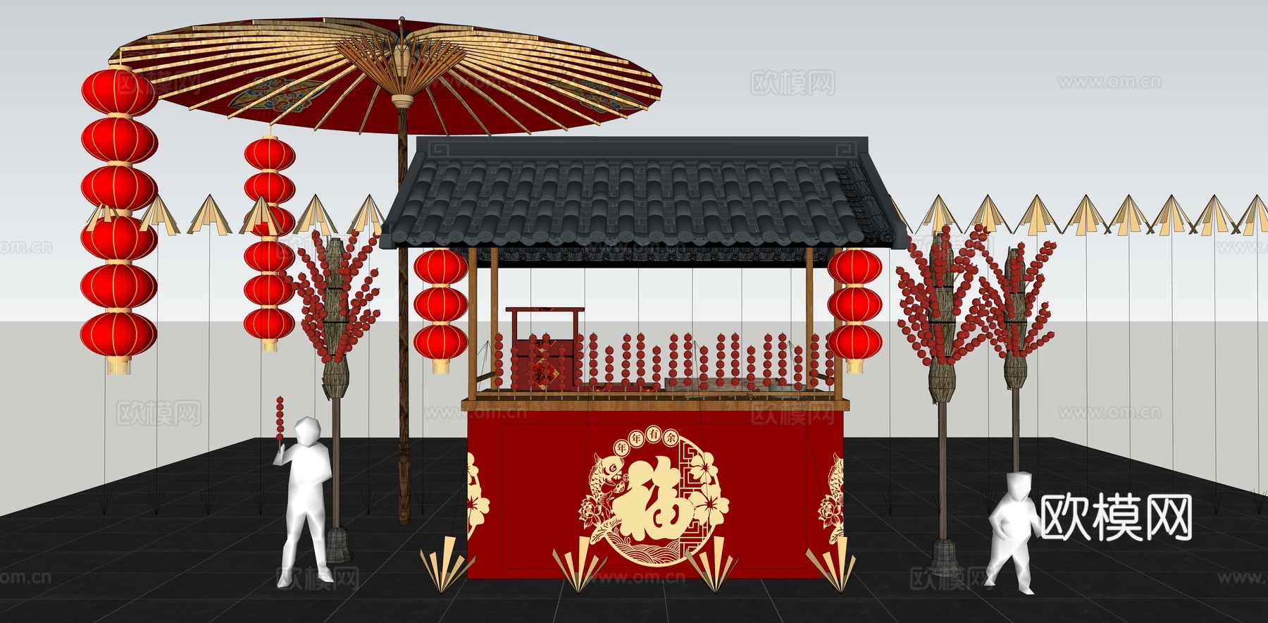 新中式 美陈 商业美陈 糖葫芦摊位 户外装置 集市 冰糖葫芦su模型