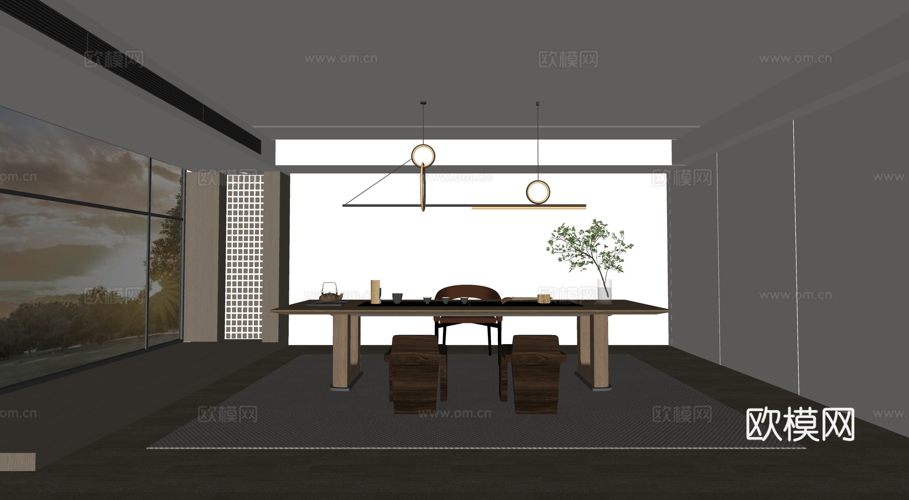 现代新中式茶室 茶桌组合 茶台su模型