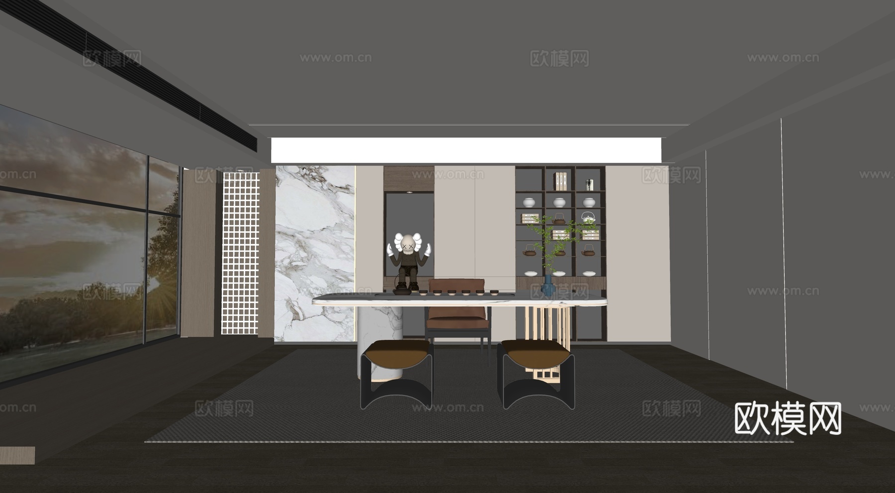 现代茶室 茶桌组合 茶台su模型