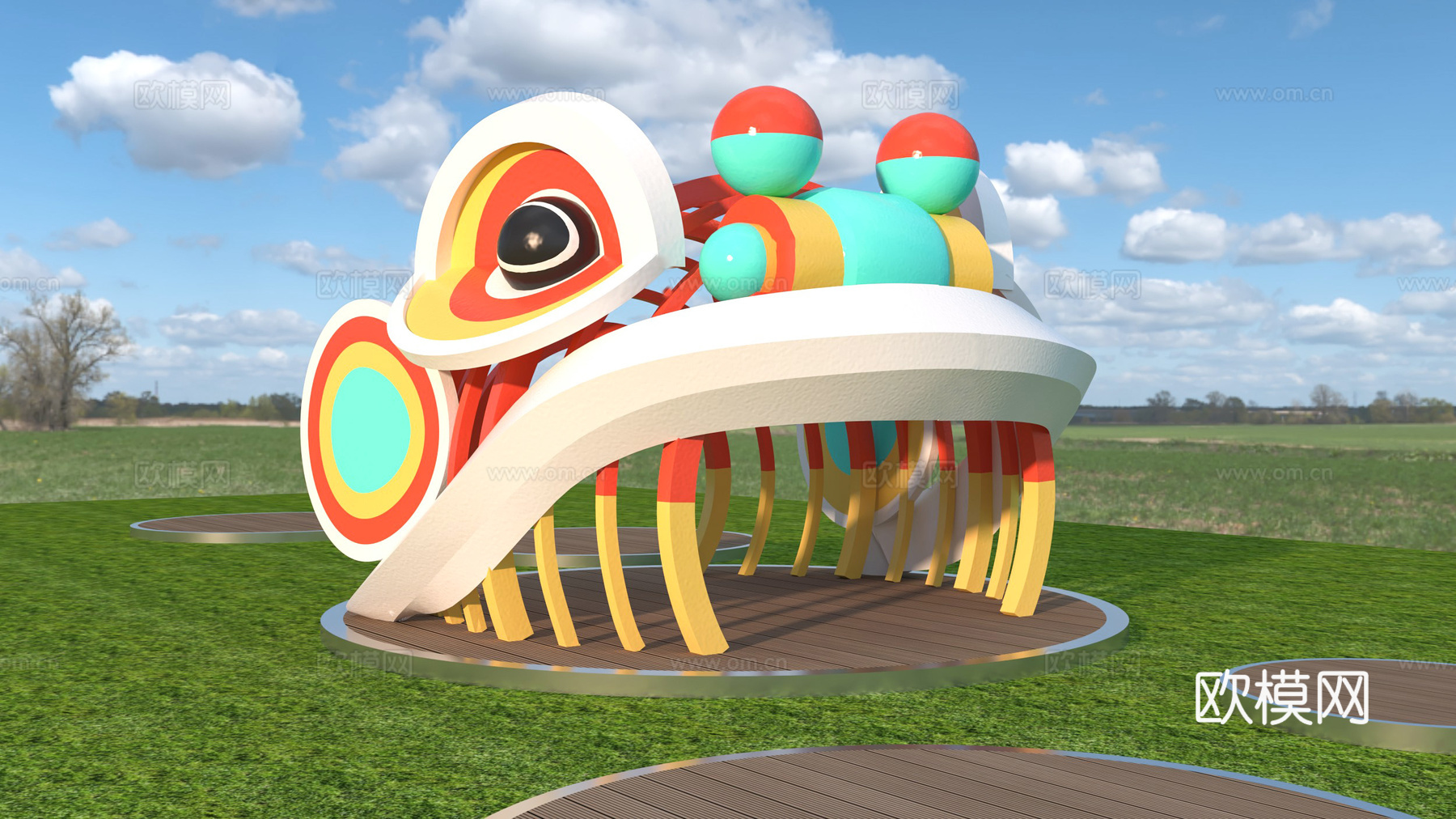 儿童公园 狮子头器械 舞狮 儿童乐园 幼儿园户外器械 公园景3d模型