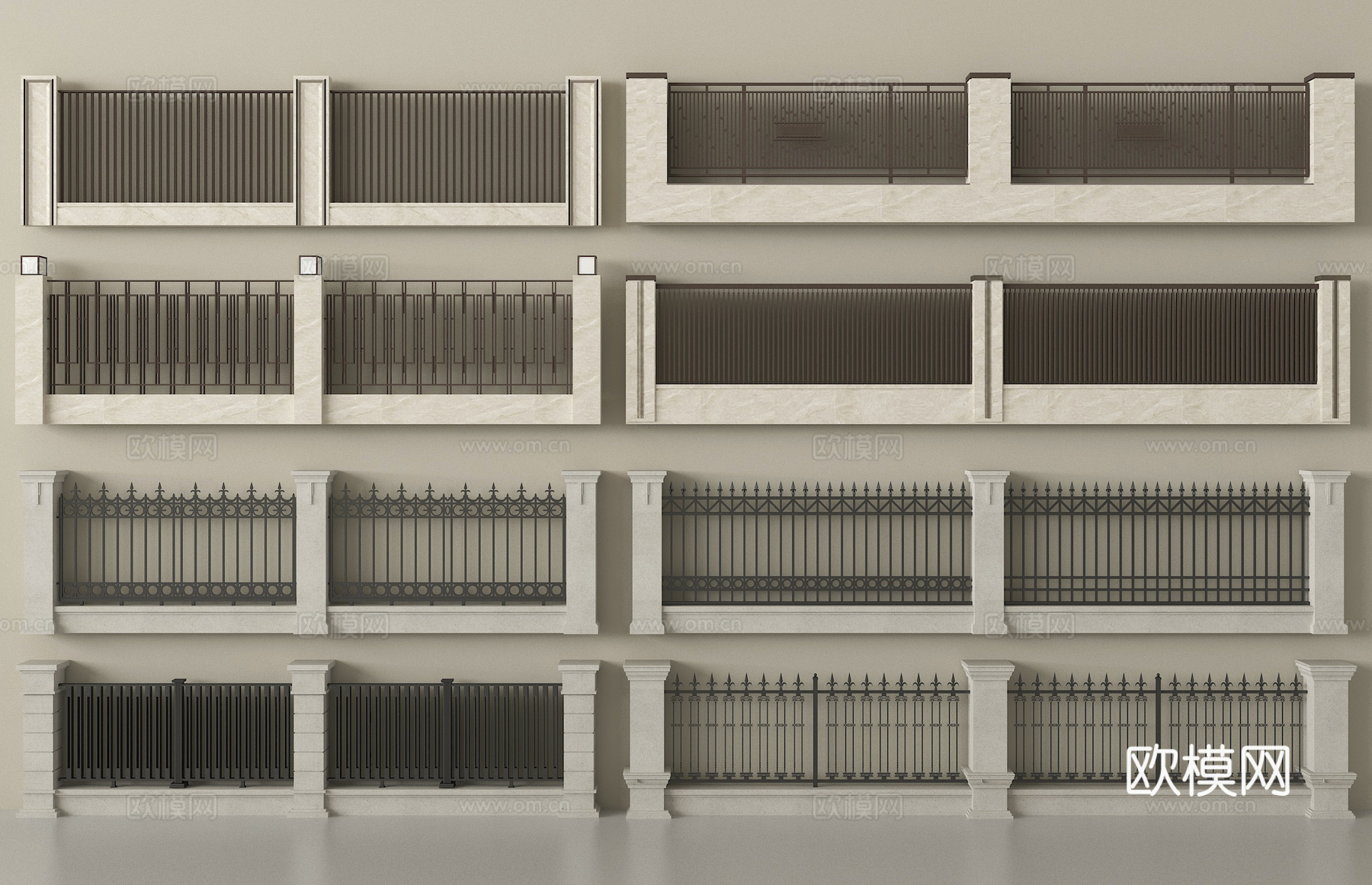新中式别墅围栏 围墙 庭院墙  小区围墙3d模型下载