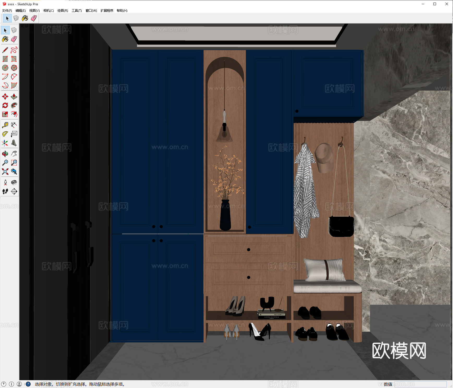 现代双开防盗门法式复古门厅鞋柜 法式南洋玄关鞋柜 女士鞋包摆su模型