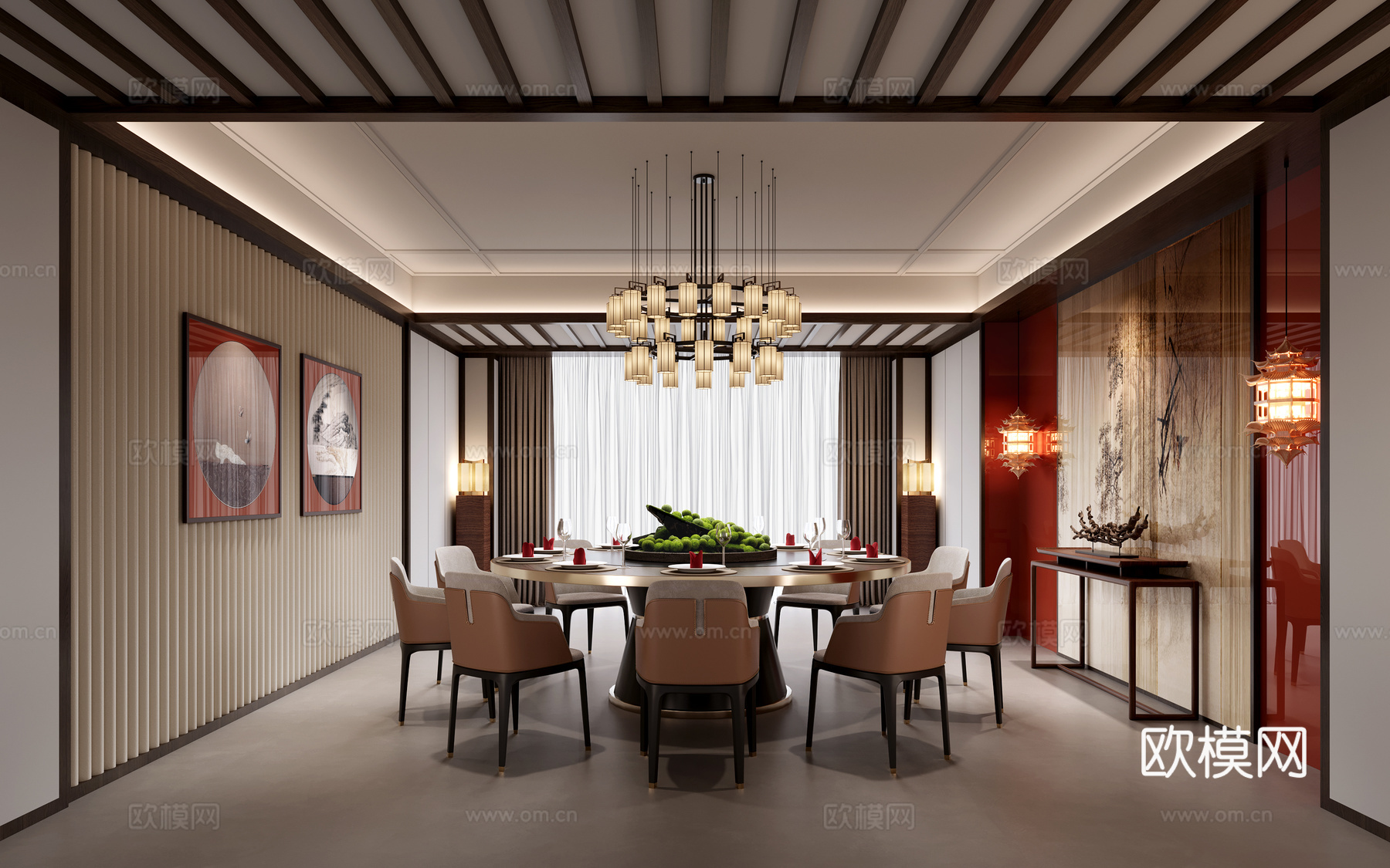 新中式餐饮包厢3d模型下载