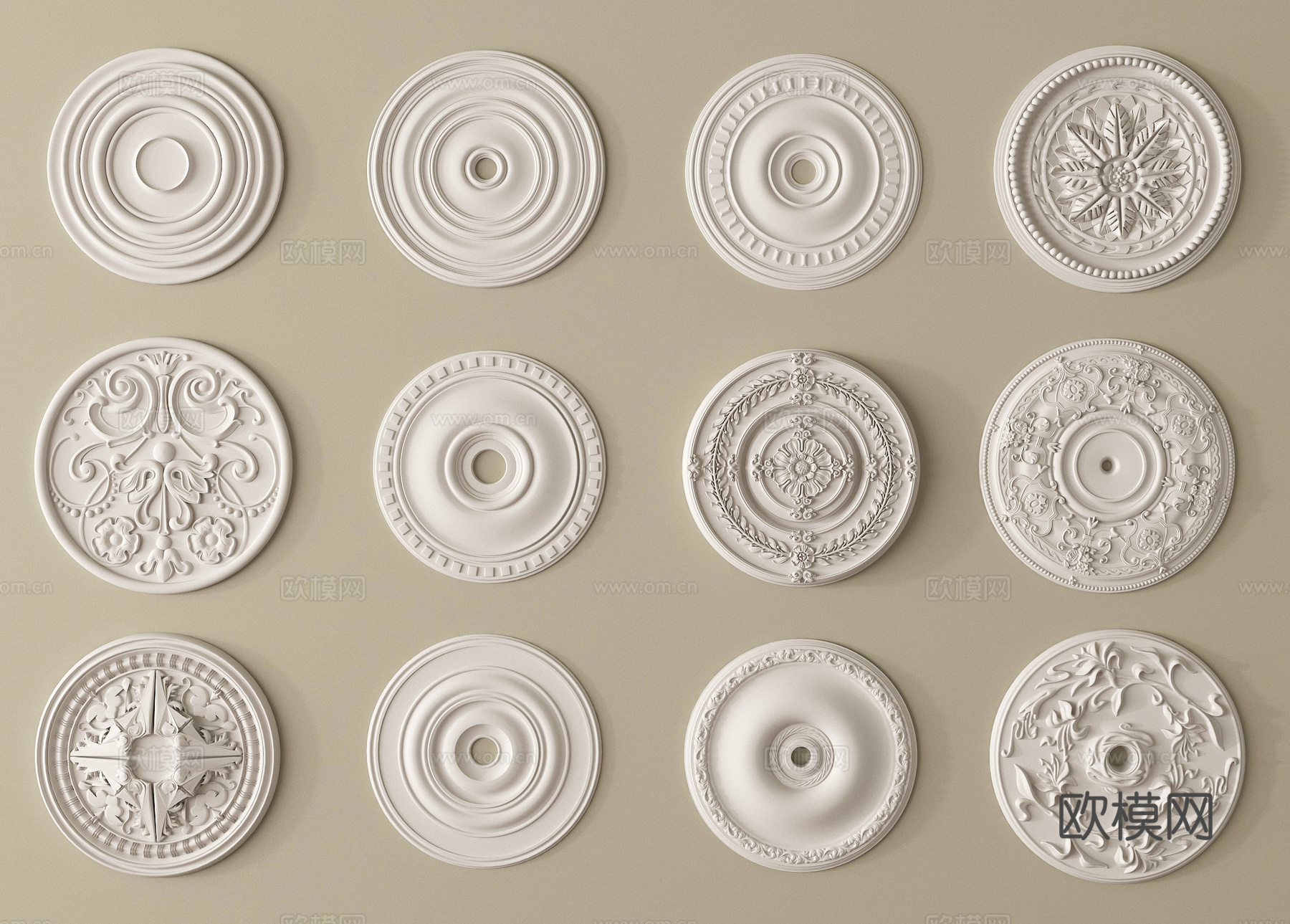 欧式雕花 灯盘 石膏构件3d模型下载