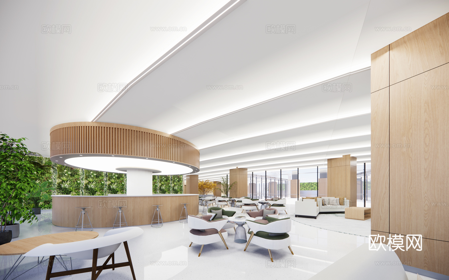 极简风办公大堂 现代办公大堂  简约办公  办公休息区su模型