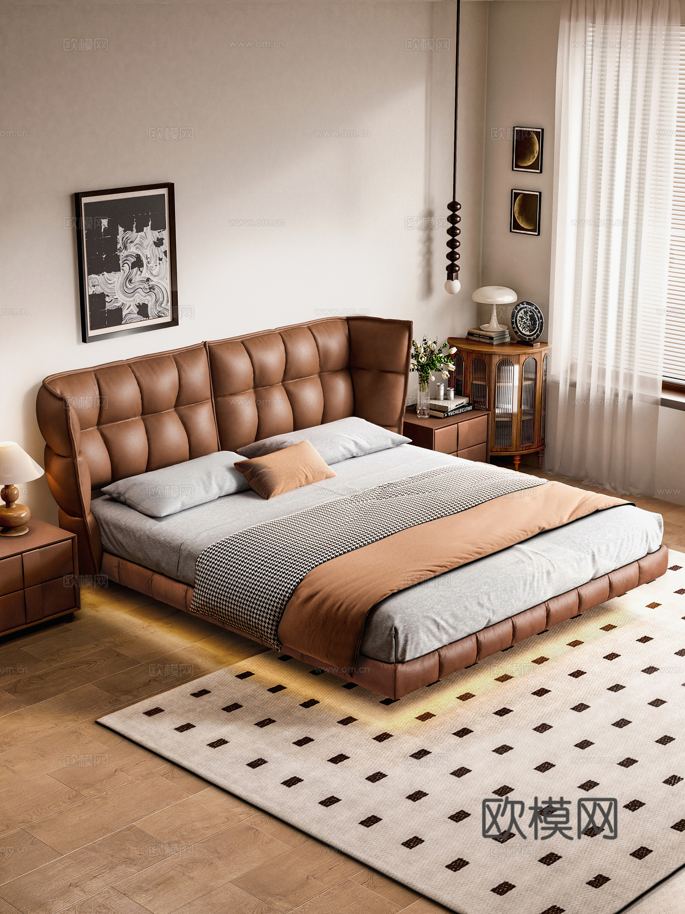 中古风悬浮床 husk稻壳床 BB Italia双人床 复古3d模型下载（渲染图3）