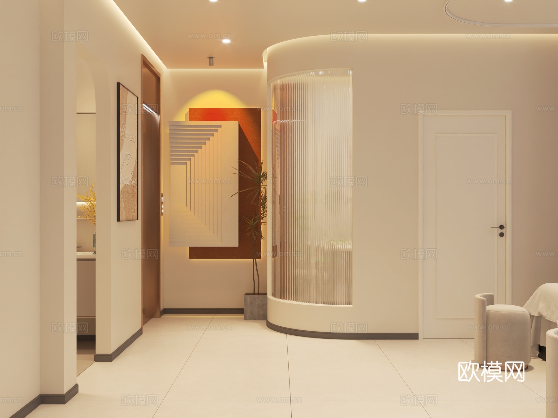 美容院包间多人间美容床窗帘洽谈室卫生间3d模型3d模型下载（渲染图3）