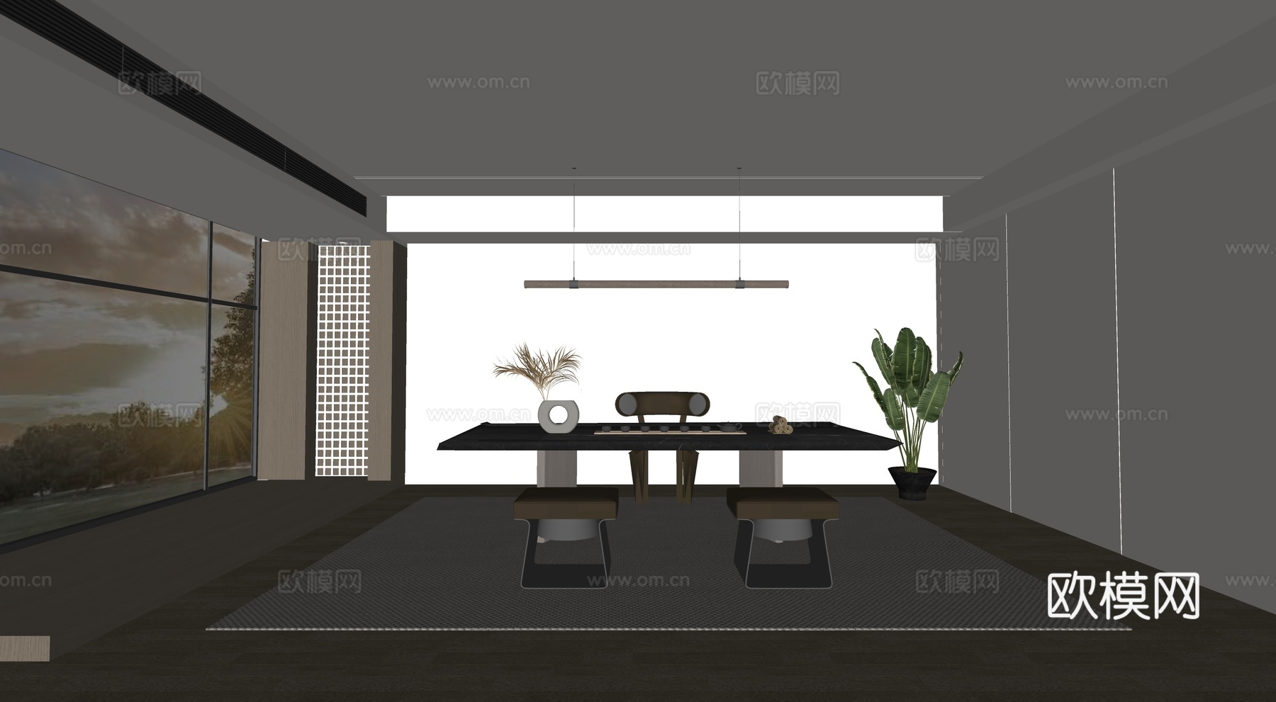 现代茶桌组合 茶室 茶台su模型