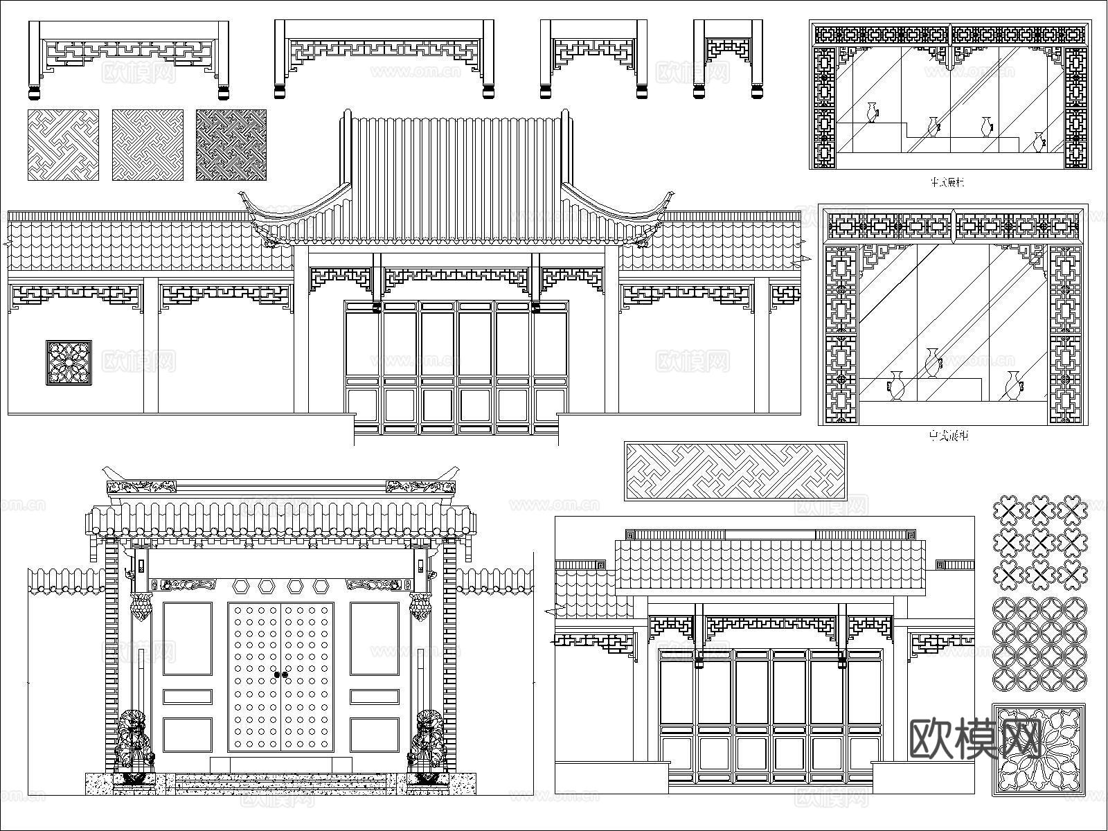 中式门楼镂空图块cad施工图
