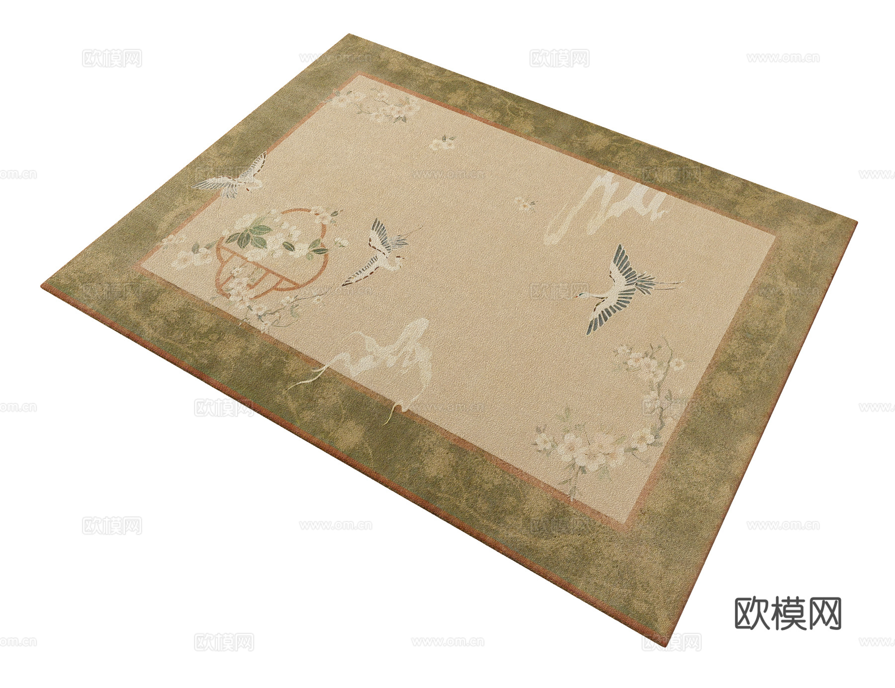 中式客厅地毯  卧室地毯3d模型下载（渲染图1）